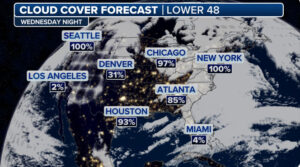 Cloud cover forecast for Wednesday night. 